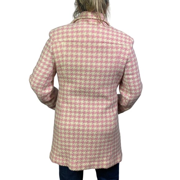 vintage Chadwicks Pink & cream ivory Wool Houndstooth mid length Coat Size 10 - Picture 3 of 9